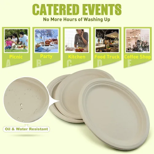 Miniatura 5 de Green Earth, Platos compostables de 12 pulgadas, 125 unidades, fibras de bambú naturales, vajilla diaria – Biodegradable, desechable, forma ovalada