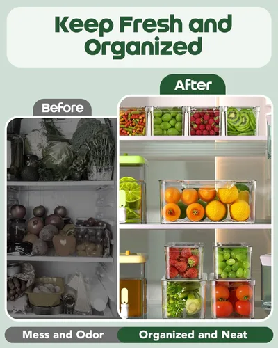 Miniatura 5 de KEMETHY - Paquete de 11 organizadores y almacenamiento para refrigerador, contenedores organizadores apilables para refrigerador, contenedores