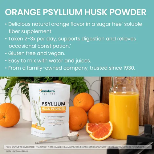 Miniatura 3 de Himalaya Polvo de cáscara de psyllium, naranja, 48 porciones, suplemento diario de fibra para apoyar la salud digestiva y la regularidad, vegano