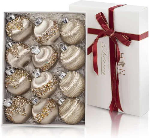 Bolas de Navidad de satén, decoración de bolas colgantes de seda de Navidad, 12 piezas de 3.15 pulgadas, decoración vintage de lujo para árbol de