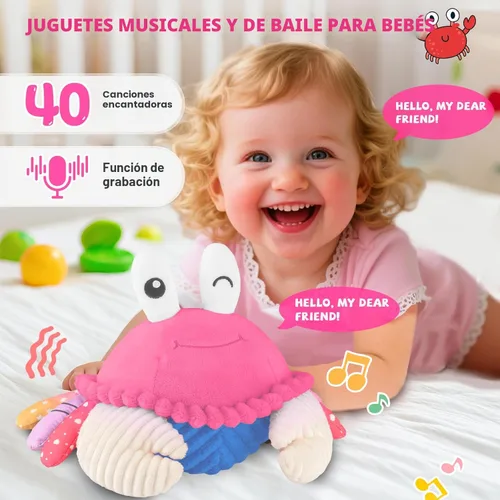 Miniatura 2 de SAIMAND Cangrejo Rosa de Arrastre Juguete para Bebé - Juguetes de Peluche Musicales Recargables con 40 Canciones y Grabadora de Voz, Juguete