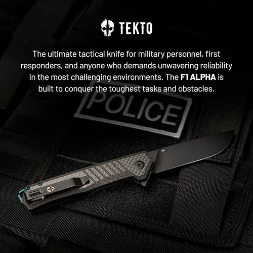 Miniatura 4 de TEKTO F1 Alpha - Cuchillo de bolsillo plegable, hoja trasera recta modificada, acero D2 recubierto de titanio, ideal para acampar y mochileros al