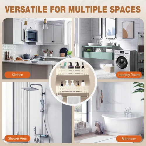 Miniatura 9 de Lekesky Organizador de ducha con ventosa, estante de ducha sin taladro, organizador de ducha de baño de aluminio a prueba de óxido con 12 ganchos