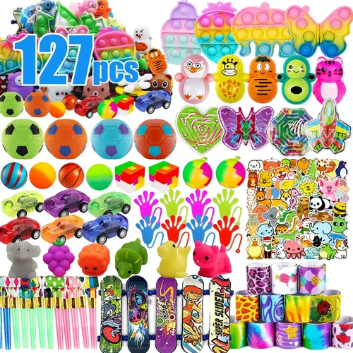 YOAUSHY 127 piezas de recuerdos de fiesta para niños, juguetes de caja del tesoro para el aula, juguetes de caja de premios para el aula, relleno