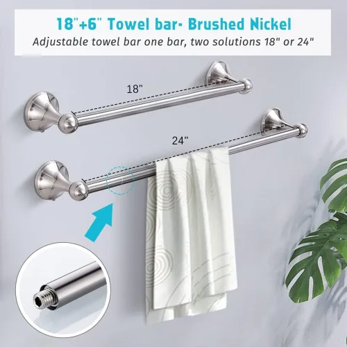 Miniatura 2 de Juego de 4 piezas de accesorios de baño (toallero ajustable, anillo de toalla, soporte de papel higiénico, gancho para toalla), juego de accesorios