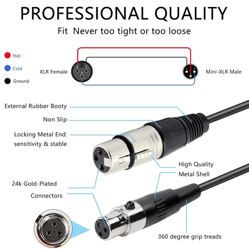 Miniatura 3 de XMSJSIY Adaptador de cable de audio XLR a XLR - Cable de micrófono de 3 pines a mini cable de micrófono de 3 pines para micrófono y cámara Lavalier