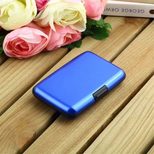 Miniatura 2 de Funda protectora de aluminio para tarjetas de crédito con bloqueo RFID para mujer, tarjetero, Azul