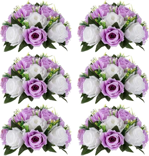 Miniatura 48 de NUPTIO Centros de mesa de flores blancas para mesas: 6 piezas de arreglo de bolas de flores artificiales para fiesta de boda, rosa floral falsa