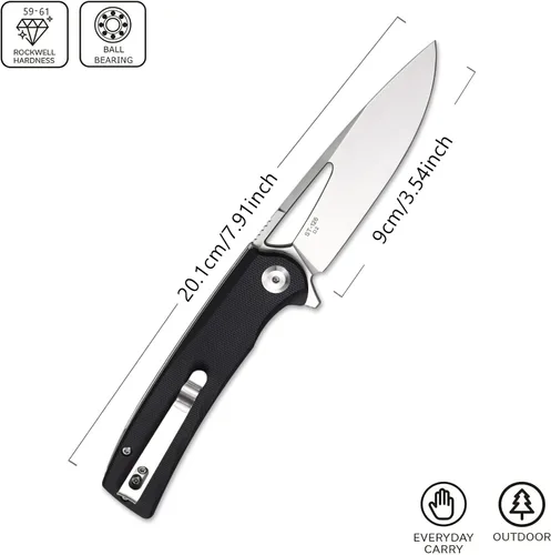 Miniatura 2 de Sitivien Cuchillo plegable ST126, hoja de satén D2+asas G10, bloqueo de forro, clip de bolsillo de transporte profundo para exteriores y EDC (negro)