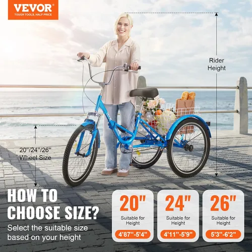 Miniatura 2 de VEVOR - Triciclo plegable para adultos, triciclos plegables para adultos, bicicleta de crucero de 3 ruedas con cesta grande y asiento ajustable