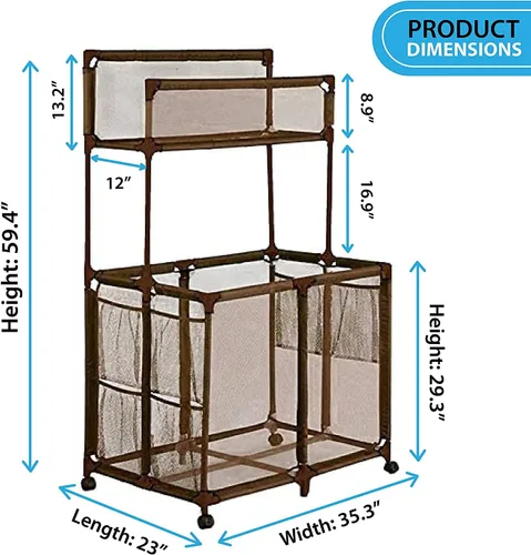 Miniatura 3 de Soporte organizador de equipo de almacenamiento para piscina, fideos, juguetes, bolas y flotadores, cubo de malla de doble piso, grande con estante