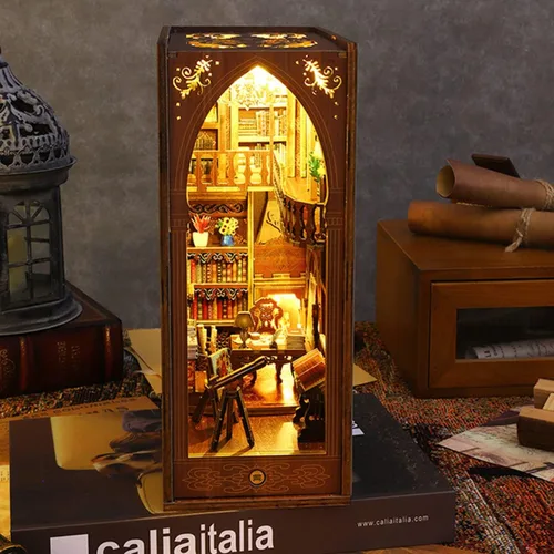 Miniatura 6 de Kit de manualidades 3D para rincón de lectura - Kit de casa en miniatura para adultos, adolescentes y principiantes, estantería de biblioteca