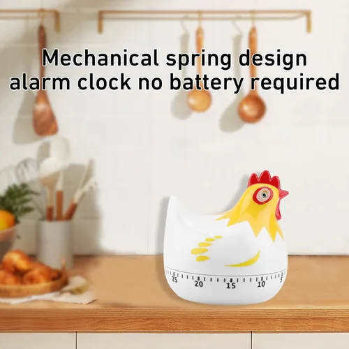 Miniatura 2 de Lindo temporizador de cocina en forma de pollo, temporizador mecánico de cuenta regresiva de 60 minutos para cocinar y hornear (blanco)