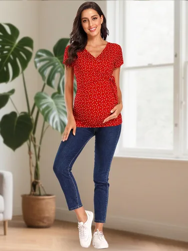 Miniatura 3 de Glampunch Camisas de maternidad para mujer, manga corta y larga, con lazo frontal, tops de maternidad