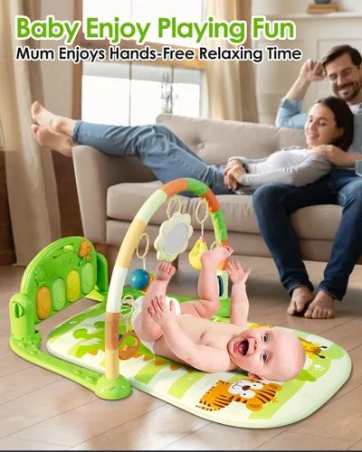 Miniatura 4 de dearlomum Alfombra de Juego para Bebés, Divertido Piano de Juego para Tiempo de Barriga con 5 Juguetes Sensoriales para Bebés, Música y Luces, Verde