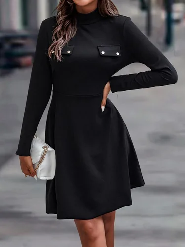 Miniatura 4 de WDIRARA Vestido corto elegante de manga larga con cuello alto falso para mujer