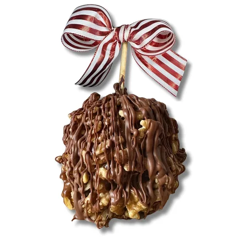 Miniatura 15 de TV's Deli & Diner Manzana de caramelo jumbo gourmet Caramelo, almendras tostadas y chocolate negro Hecho a mano y recién preparado