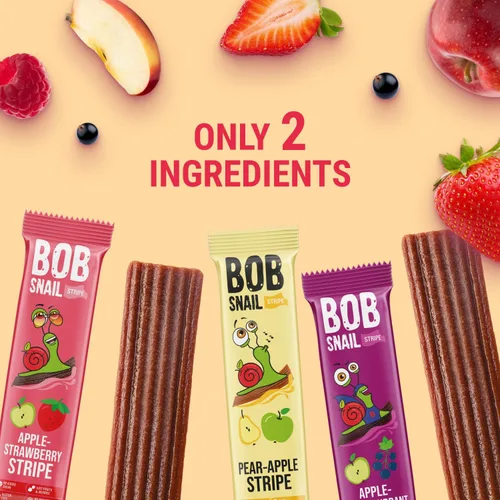 Miniatura 4 de BOB SNAIL Bocadillos de fruta saludables para niños y adultos – 30 bocadillos de fruta en tiras con sabor a manzana-pera, fresa, grosella negra