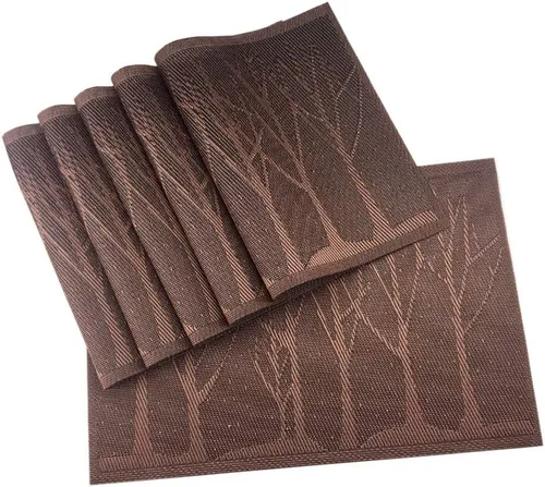 Juego de 6 manteles individuales de PVC, juego de 6 manteles individuales de PVC, color natural (6 piezas, árbol café)