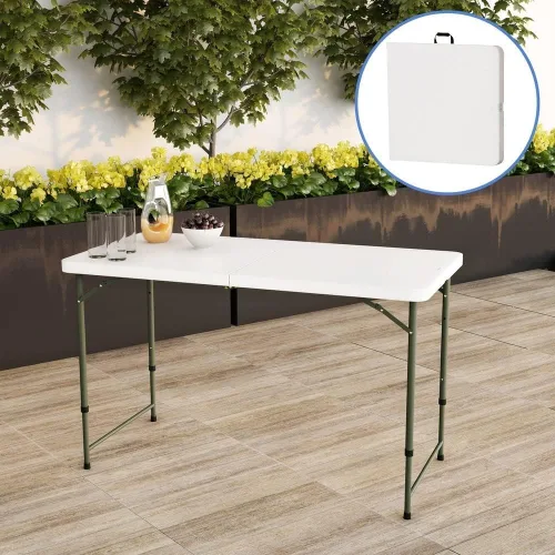 Miniatura 3 de Mesa plegable biplegable de 4 pies, portátil, de plástico, para interiores y exteriores, picnic, fiesta, comedor, mesas de campamento
