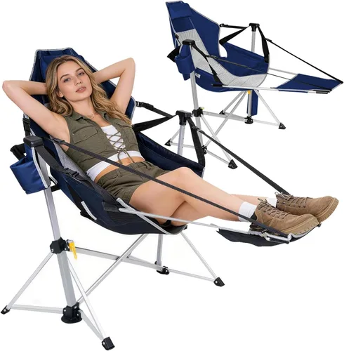 Miniatura 8 de Romswi 1 silla hamaca de aluminio, silla plegable portátil de gran tamaño con respaldo y asiento ajustables, soporta 440 libras para exteriores