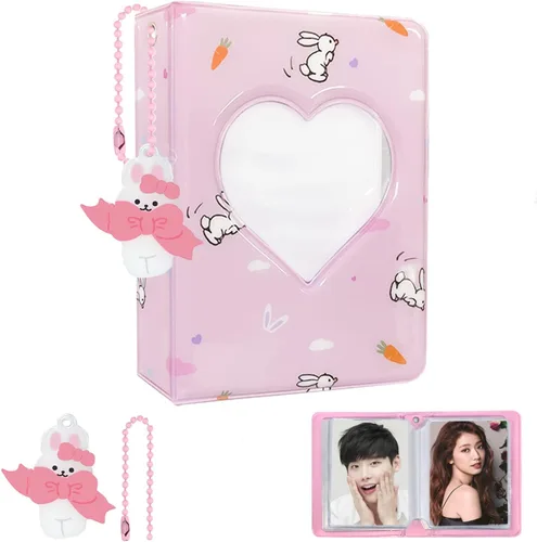 Miniatura 8 de Kpop - Portatarjetas para tarjetas fotográficas de 3 pulgadas, color negro, mini álbum con bonito colgante, 40 bolsillos, 20 páginas