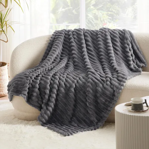 Miniatura 3 de Bedsure Tamaño de la manta de forro polar (gris oscuro y beige)