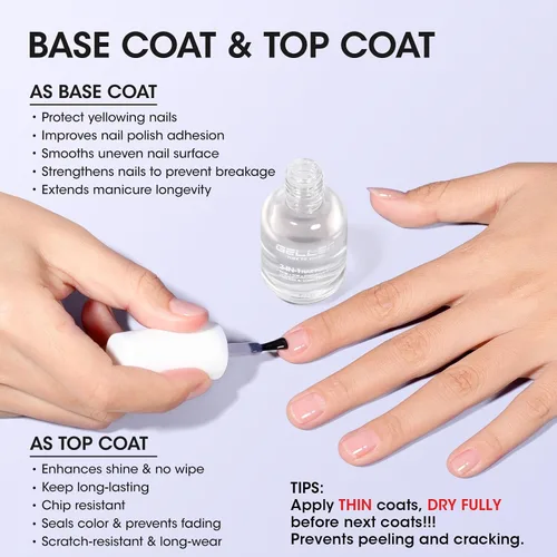Miniatura 4 de GELLEN Esmalte de uñas transparente 3 en 1, capa superior y fortalecedor de uñas, esmalte de uñas transpirable de secado rápido al aire, tratamiento