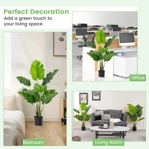 Miniatura 7 de GOFLAME Planta artificial Monstera Deliciosa, árbol sintético en maceta de 4 pies con 10 hojas falsas verdes, planta de queso suizo para decoración