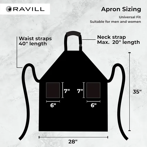 Miniatura 2 de Ravill Delantal impermeable para hombres y mujeres, 2 bolsillos, 35 pulgadas de largo, delantales de trabajo multiusos para lavavajillas, aseo