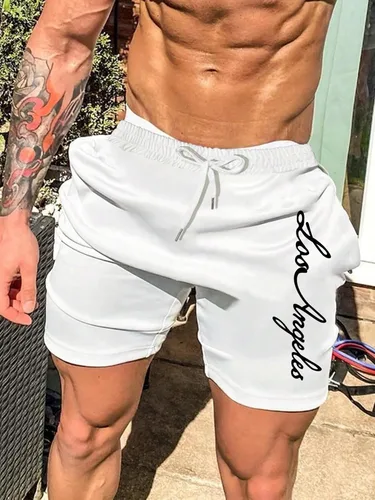 Miniatura 5 de Floerns Pantalones cortos de entrenamiento con estampado gráfico de letras y cintura con cordón para hombre