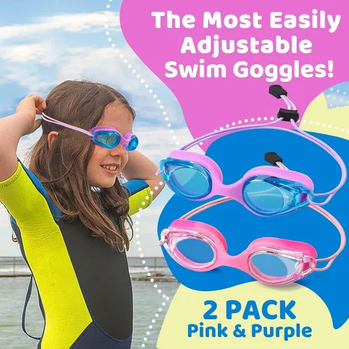 Miniatura 2 de Vvinca Gafas de natación para niños con correa elástica, sin fugas, antivaho, gafas para niños pequeños con ajuste rápido, edades 3-14 02-rosa