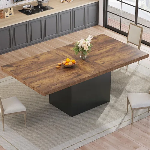 Miniatura 10 de HSH Mesa de comedor de 55 pulgadas para 4, moderna mesa de comedor de mármol sintético negro, mesa de cocina rectangular con pedestal resistente
