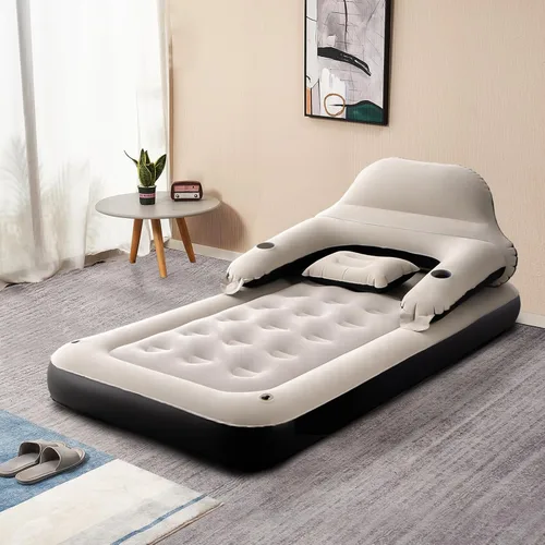 Miniatura 4 de Sofá cama de colchón de aire tamaño individual con cabecera y almohada, cama inflable para exteriores durante la noche