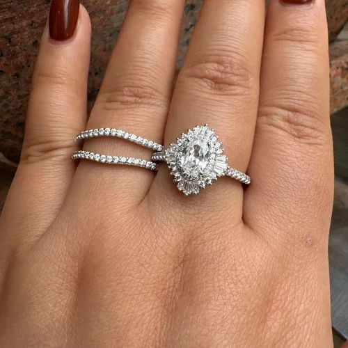 Miniatura 4 de Newshe Jewellery Anillos de compromiso vintage para mujer AAAAA CZ anillo de boda realzador nupcial conjunto de 3.5 quilates plata de ley 925 halo