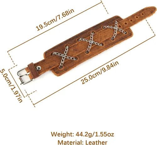 Miniatura 10 de HZMAN Pulseras de cuero marrón Pulsera de cuero para hombre Pulsera ajustable Pulsera de regalo de joyería