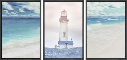 Miniatura 18 de SIGNWIN Lienzo enmarcado para pared, vista aérea de palmeras tropicales en un cielo azul, fotografía del océano costero, arte moderno, panorámico