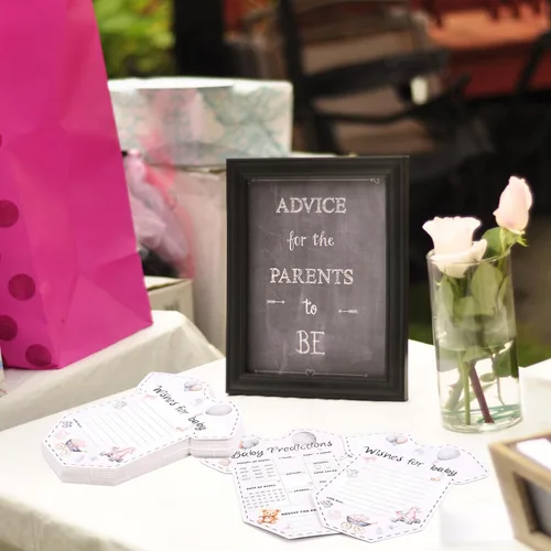 Miniatura 7 de CCINEE 50 tarjetas de predicción para baby shower, juegos de revelación de género, tarjetas de deseos y consejos para niños y niñas, padres recién