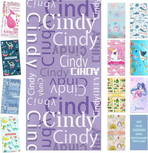 Miniatura 12 de Toalla de playa personalizada para niños, toallas de playa personalizadas de poliéster de secado rápido con nombres para niñas y niños, 30 x 60