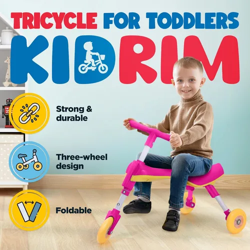 Miniatura 2 de Triciclo para niños pequeños de 1 a 3 años – Triciclo plegable para niños pequeños – Bicicleta para niños y niñas – Fácil de montar y dirigir – No