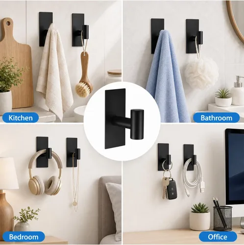 Miniatura 5 de 8 ganchos para toallas resistentes para colgar, ganchos adhesivos de pared con tiras extraíbles, adhesivos sin daños, para exteriores, para baños