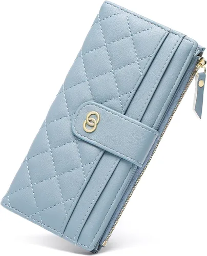 Miniatura 9 de RNIEGA Cartera para mujer delgada con bloqueo RFID, cartera plegable de cuero para tarjetas de crédito para mujer, cartera con cremallera y bolsillo