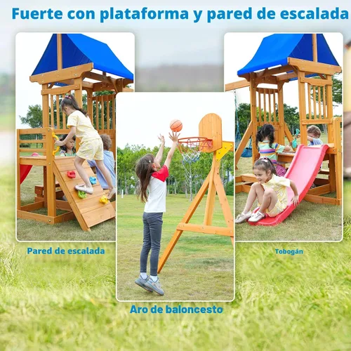 Miniatura 3 de Conjuntos de columpios para niños para el patio trasero, juegos de patio de madera para edades de 3-6 con un tobogán de ola, pared de escalada
