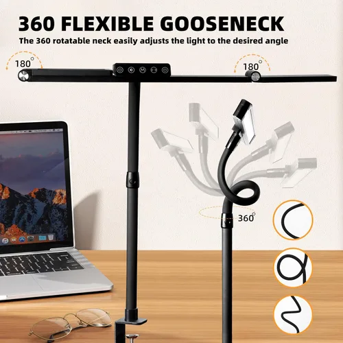 Miniatura 4 de BAYSQUIRREL Lámpara de escritorio LED con abrazadera, luz de escritorio con sensor humano, cuello de cisne, protección ocular remota, lámpara