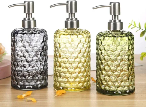Miniatura 7 de YunNasi Dispensador de jabón líquido de 17 onzas, dispensador de jabón de vidrio y boquilla de acero inoxidable para baño, inodoro o cocina (verde)