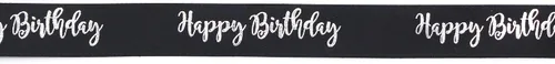 Miniatura 4 de Cinta negra con escritura plateada - Decoración de feliz cumpleaños para cumpleaños (negro)