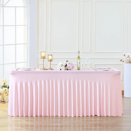 Besutolife falda de mesa de 6 pies rosa para mesa rectangular, falda de mesa de tutú de elastano para fiestas, bodas, baby shower