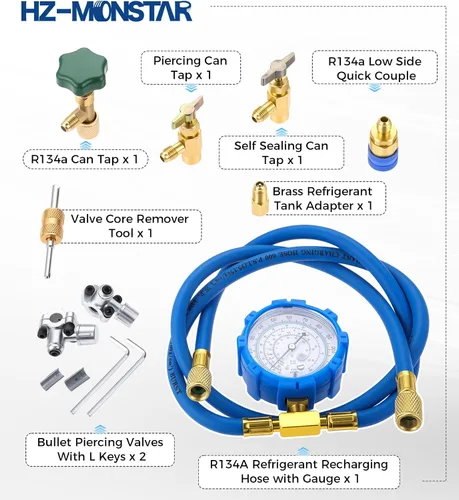 Miniatura 7 de AC R134A - Kit de recarga de freón para refrigerador que incluye R134a Piercing Autosellante, válvulas de perforación de bala BPV31, adaptador