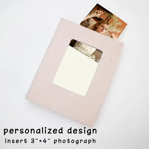 Miniatura 2 de Álbum de fotos pequeño de 5 x 7 pulgadas, paquete de 2 libros de fotos de lino, cada mini álbum de 26 páginas tiene capacidad para 52 fotos, carpeta