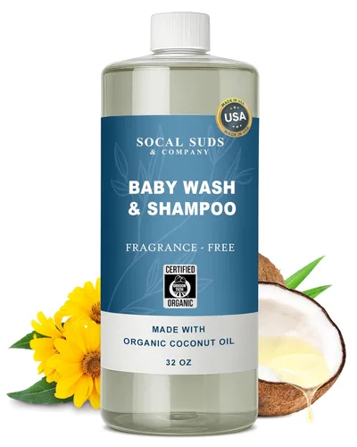 Miniatura 15 de SoCal Suds & Company Champú y gel de baño orgánico 2 en 1 para bebés y gel de baño, jabón de Castilla, jabón corporal suave y champú para pieles